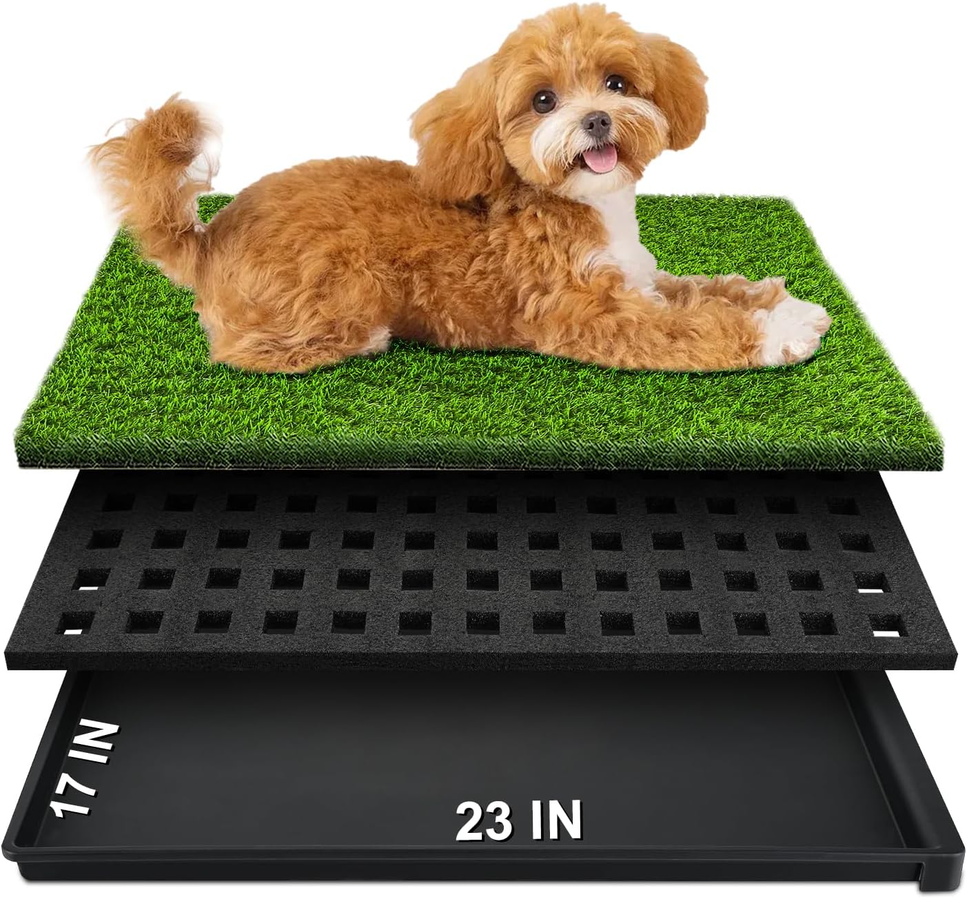 Dog Grass Pad with Tray, 34''X23'' Large Artificial Turf Grass Potty, Reusable Puppy Pee Pads for Dogs, Portable Dog Litter Box for Indoor/Outdoor Potty Training Toilet