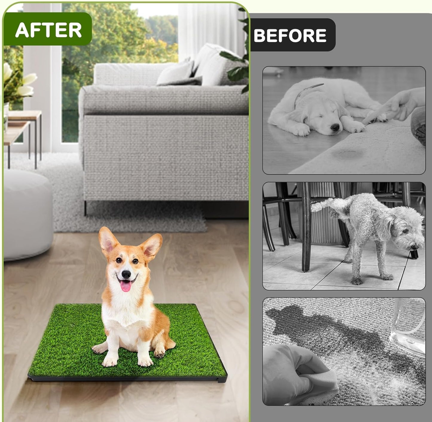 Dog Grass Pad with Tray, 34''X23'' Large Artificial Turf Grass Potty, Reusable Puppy Pee Pads for Dogs, Portable Dog Litter Box for Indoor/Outdoor Potty Training Toilet
