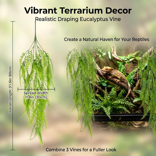 3PCS Artificial Terrarium Plants - Lifelike Reptile Habitat Vines, Fake Hanging Plants with Bendable Vine, Reptile Tank Accessories for Bearded Dragon, Chameleon, Lizard Snake Cage Decor