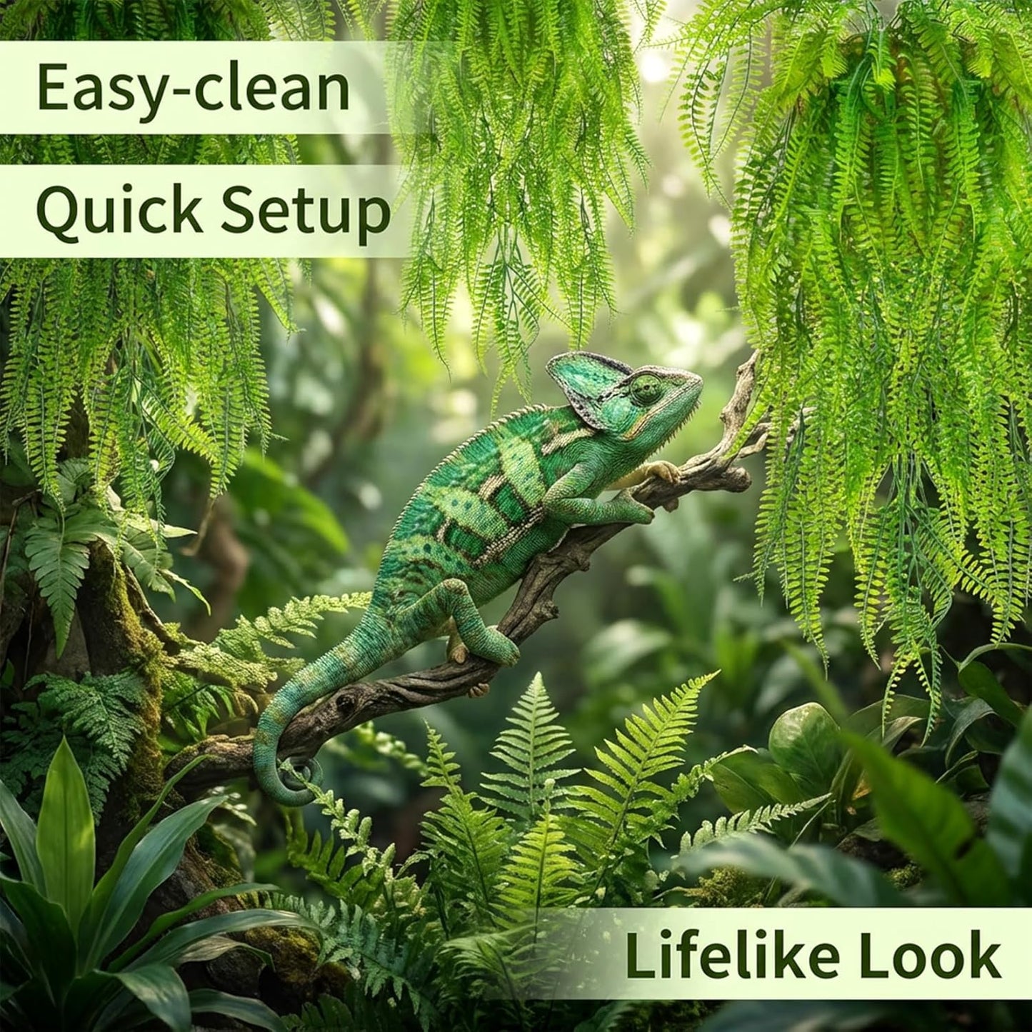 3PCS Artificial Terrarium Plants - Lifelike Reptile Habitat Vines, Fake Hanging Plants with Bendable Vine, Reptile Tank Accessories for Bearded Dragon, Chameleon, Lizard Snake Cage Decor