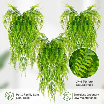 3PCS Artificial Terrarium Plants - Lifelike Reptile Habitat Vines, Fake Hanging Plants with Bendable Vine, Reptile Tank Accessories for Bearded Dragon, Chameleon, Lizard Snake Cage Decor