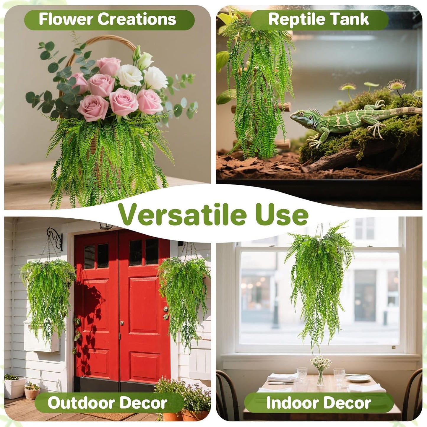 3PCS Artificial Terrarium Plants - Lifelike Reptile Habitat Vines, Fake Hanging Plants with Bendable Vine, Reptile Tank Accessories for Bearded Dragon, Chameleon, Lizard Snake Cage Decor