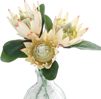 Artificial Flowers Fake Silk Protea Cynaroides Plastic Flower Arrangements Decor Bouquet for Wedding Table Centerpieces 3pcs (Pink Orange)