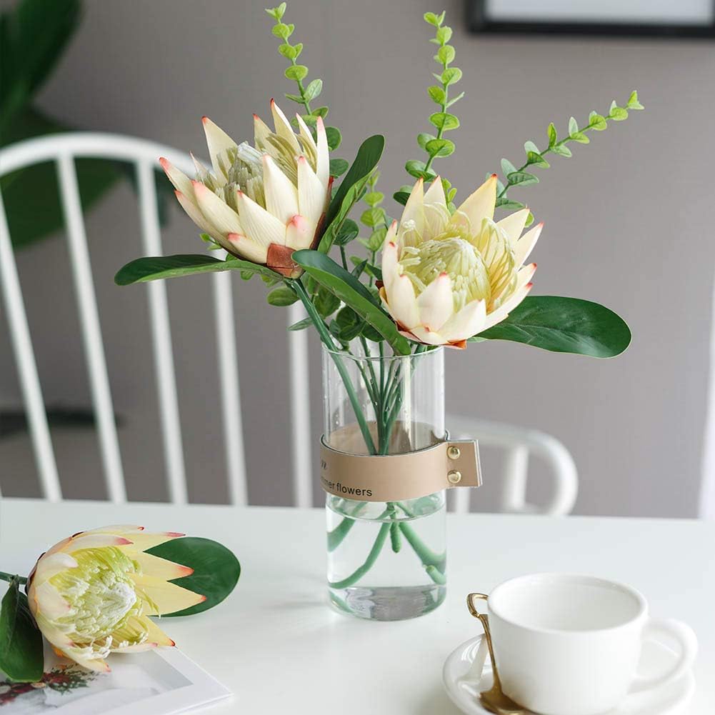 Artificial Flowers Fake Silk Protea Cynaroides Plastic Flower Arrangements Decor Bouquet for Wedding Table Centerpieces 3pcs (Pink Orange)