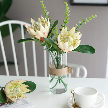 Artificial Flowers Fake Silk Protea Cynaroides Plastic Flower Arrangements Decor Bouquet for Wedding Table Centerpieces 3pcs (Pink Orange)
