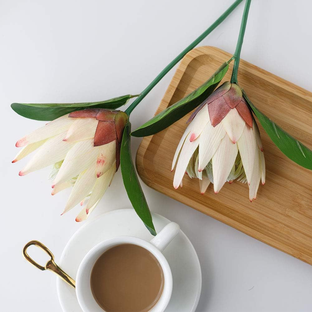 Artificial Flowers Fake Silk Protea Cynaroides Plastic Flower Arrangements Decor Bouquet for Wedding Table Centerpieces 3pcs (Pink Orange)