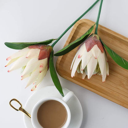 Artificial Flowers Fake Silk Protea Cynaroides Plastic Flower Arrangements Decor Bouquet for Wedding Table Centerpieces 3pcs (Pink Orange)