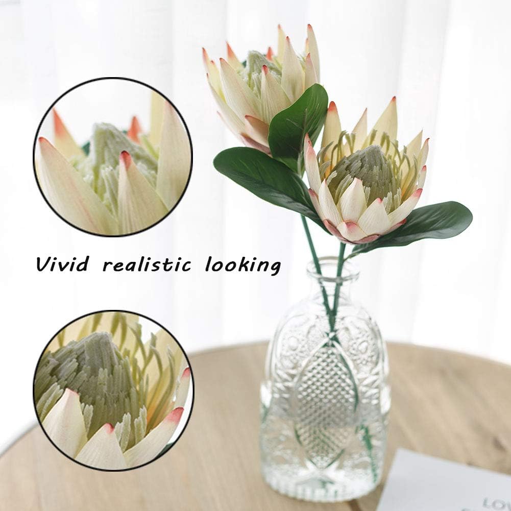 Artificial Flowers Fake Silk Protea Cynaroides Plastic Flower Arrangements Decor Bouquet for Wedding Table Centerpieces 3pcs (Pink Orange)