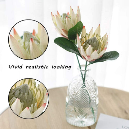 Artificial Flowers Fake Silk Protea Cynaroides Plastic Flower Arrangements Decor Bouquet for Wedding Table Centerpieces 3pcs (Pink Orange)