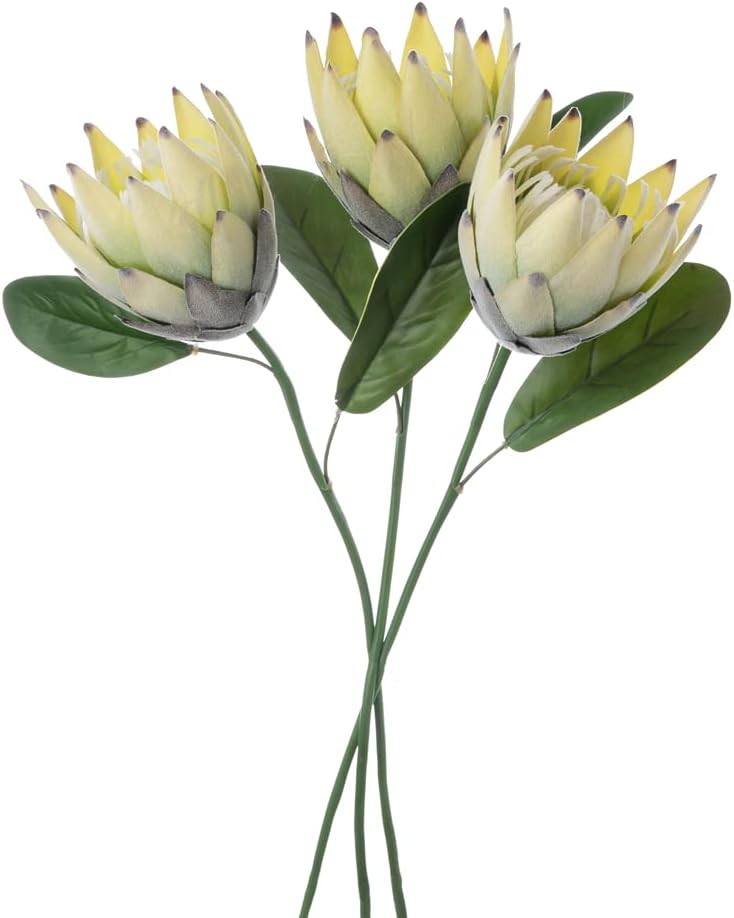 Artificial Flowers Fake Silk Protea Cynaroides Plastic Flower Arrangements Decor Bouquet for Wedding Table Centerpieces 3pcs (Pink Orange)