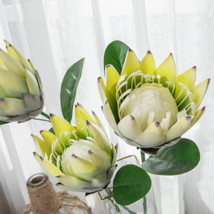 Artificial Flowers Fake Silk Protea Cynaroides Plastic Flower Arrangements Decor Bouquet for Wedding Table Centerpieces 3pcs (Pink Orange)
