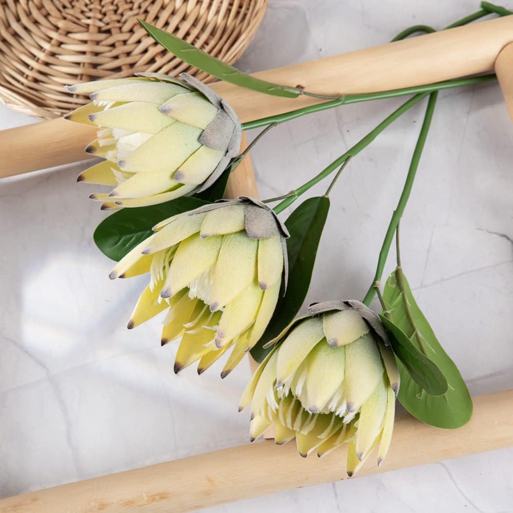 Artificial Flowers Fake Silk Protea Cynaroides Plastic Flower Arrangements Decor Bouquet for Wedding Table Centerpieces 3pcs (Pink Orange)