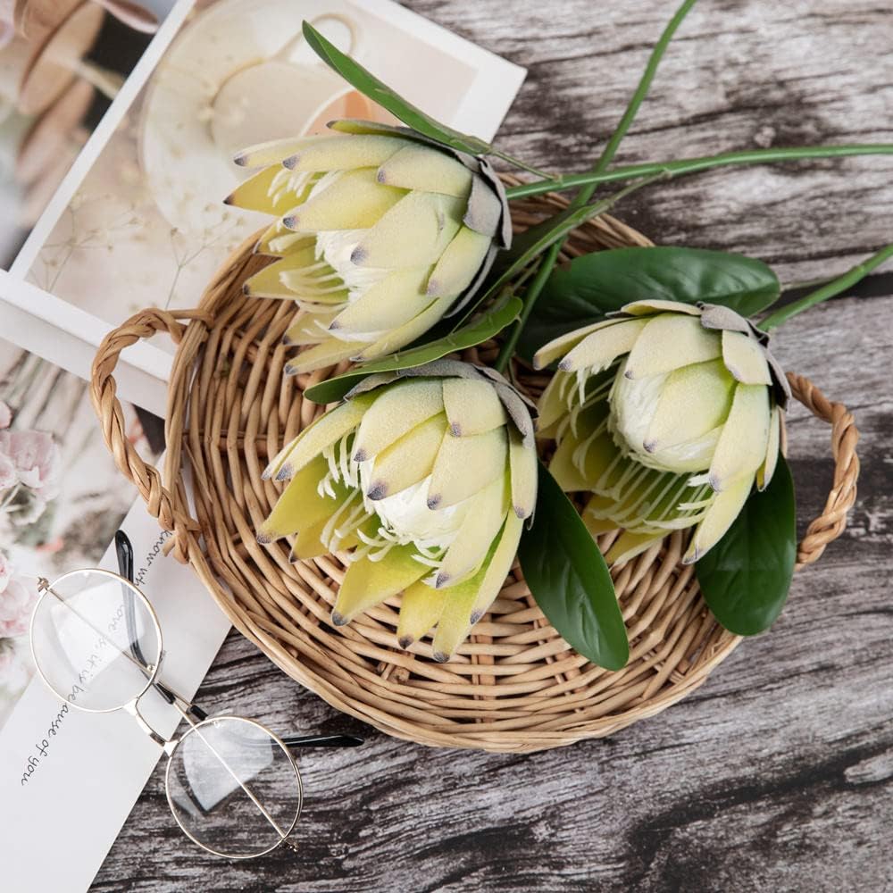 Artificial Flowers Fake Silk Protea Cynaroides Plastic Flower Arrangements Decor Bouquet for Wedding Table Centerpieces 3pcs (Pink Orange)