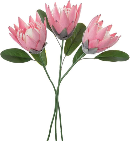 Artificial Flowers Fake Silk Protea Cynaroides Plastic Flower Arrangements Decor Bouquet for Wedding Table Centerpieces 3pcs (Pink Orange)