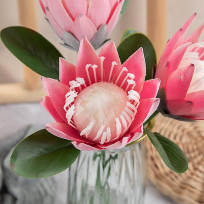 Artificial Flowers Fake Silk Protea Cynaroides Plastic Flower Arrangements Decor Bouquet for Wedding Table Centerpieces 3pcs (Pink Orange)