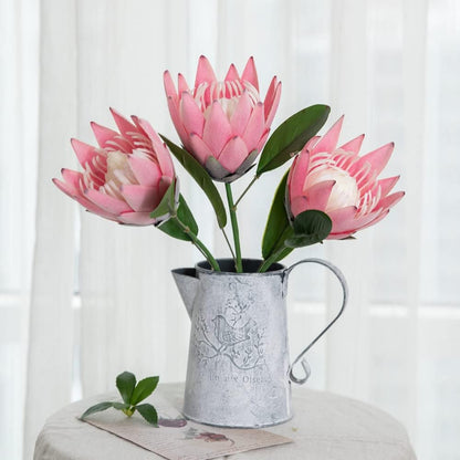 Artificial Flowers Fake Silk Protea Cynaroides Plastic Flower Arrangements Decor Bouquet for Wedding Table Centerpieces 3pcs (Pink Orange)