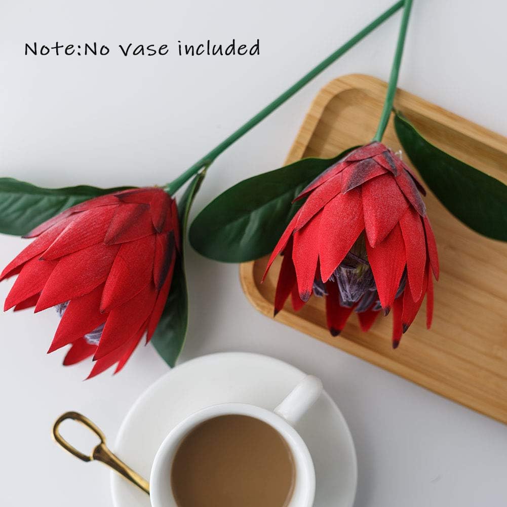 Artificial Flowers Fake Silk Protea Cynaroides Plastic Flower Arrangements Decor Bouquet for Wedding Table Centerpieces 3pcs (Pink Orange)