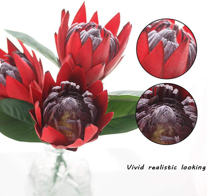 Artificial Flowers Fake Silk Protea Cynaroides Plastic Flower Arrangements Decor Bouquet for Wedding Table Centerpieces 3pcs (Pink Orange)