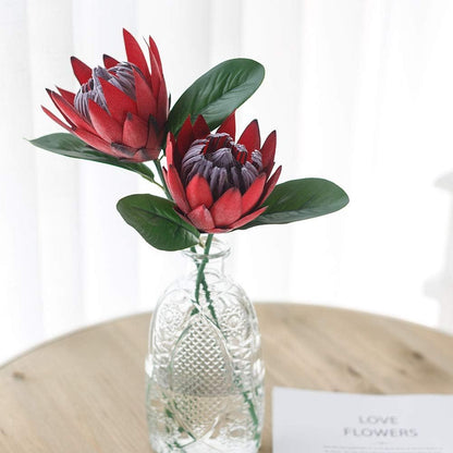 Artificial Flowers Fake Silk Protea Cynaroides Plastic Flower Arrangements Decor Bouquet for Wedding Table Centerpieces 3pcs (Pink Orange)
