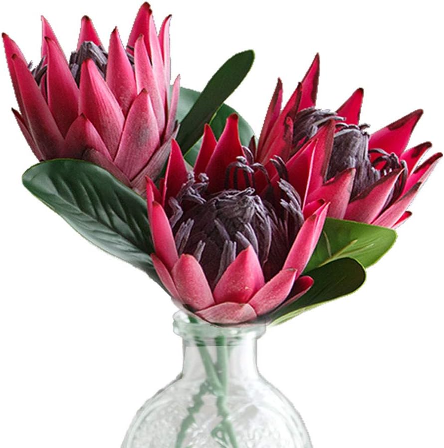 Artificial Flowers Fake Silk Protea Cynaroides Plastic Flower Arrangements Decor Bouquet for Wedding Table Centerpieces 3pcs (Pink Orange)