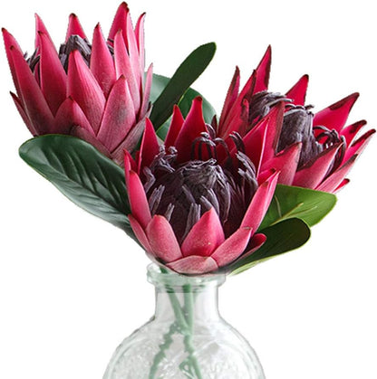 Artificial Flowers Fake Silk Protea Cynaroides Plastic Flower Arrangements Decor Bouquet for Wedding Table Centerpieces 3pcs (Pink Orange)