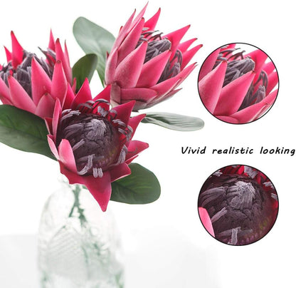 Artificial Flowers Fake Silk Protea Cynaroides Plastic Flower Arrangements Decor Bouquet for Wedding Table Centerpieces 3pcs (Pink Orange)
