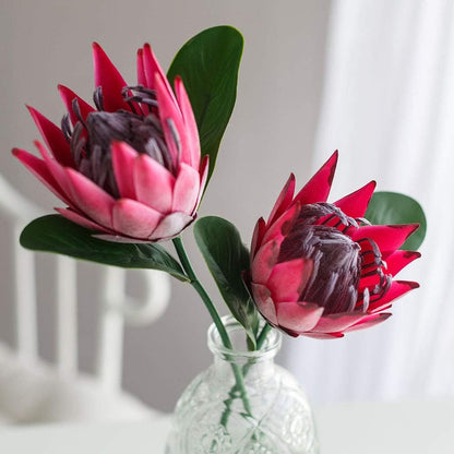 Artificial Flowers Fake Silk Protea Cynaroides Plastic Flower Arrangements Decor Bouquet for Wedding Table Centerpieces 3pcs (Pink Orange)