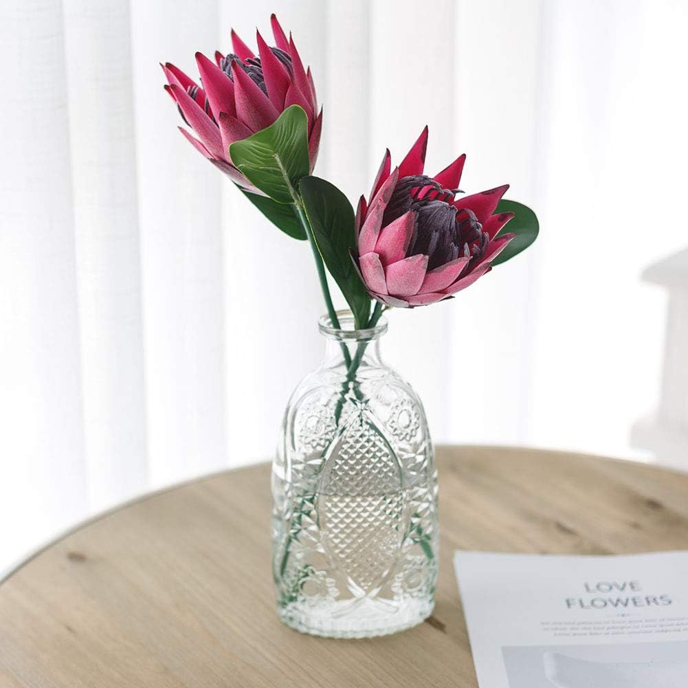 Artificial Flowers Fake Silk Protea Cynaroides Plastic Flower Arrangements Decor Bouquet for Wedding Table Centerpieces 3pcs (Pink Orange)