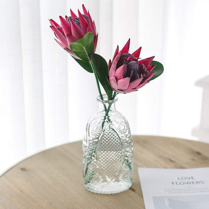 Artificial Flowers Fake Silk Protea Cynaroides Plastic Flower Arrangements Decor Bouquet for Wedding Table Centerpieces 3pcs (Pink Orange)