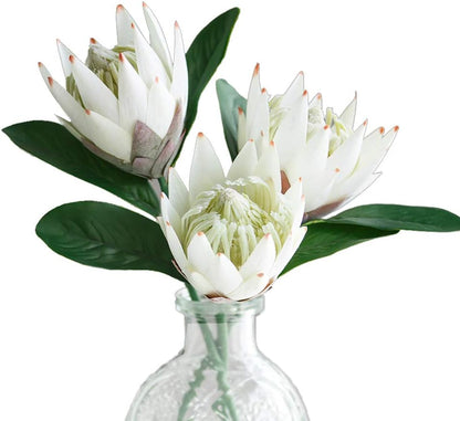Artificial Flowers Fake Silk Protea Cynaroides Plastic Flower Arrangements Decor Bouquet for Wedding Table Centerpieces 3pcs (Pink Orange)