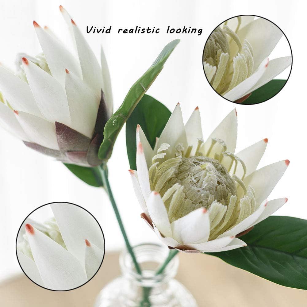 Artificial Flowers Fake Silk Protea Cynaroides Plastic Flower Arrangements Decor Bouquet for Wedding Table Centerpieces 3pcs (Pink Orange)