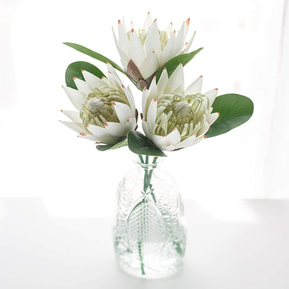 Artificial Flowers Fake Silk Protea Cynaroides Plastic Flower Arrangements Decor Bouquet for Wedding Table Centerpieces 3pcs (Pink Orange)