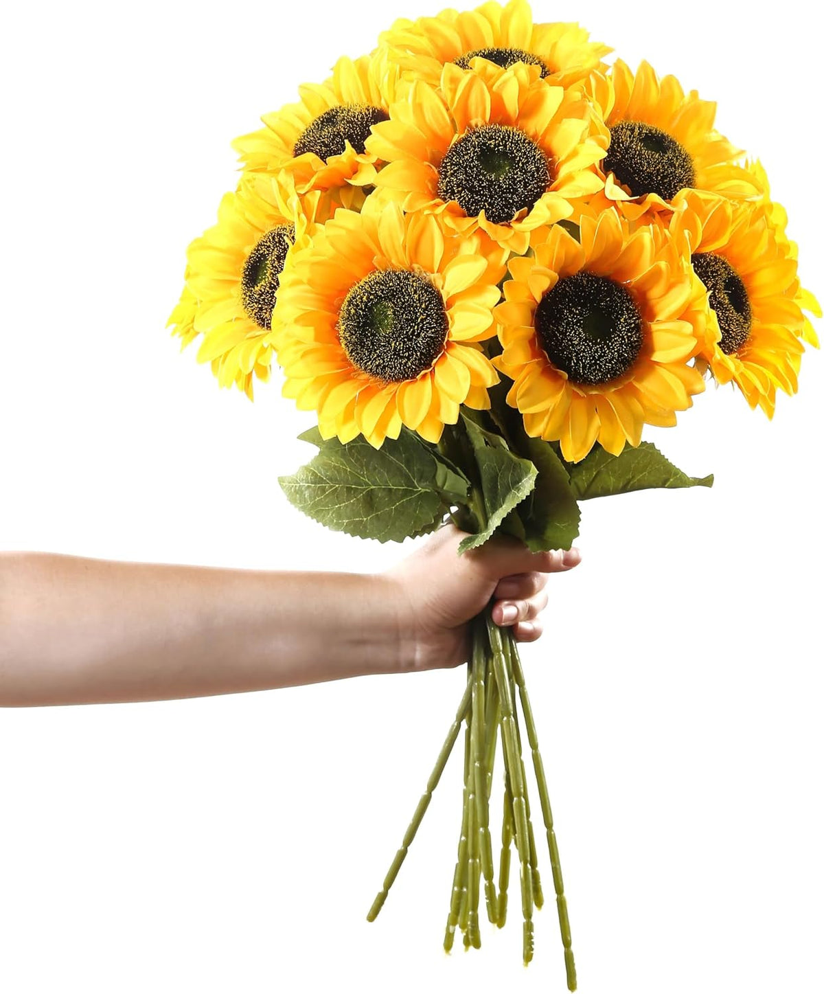 Artificial Sunflower Flowers Long Stem Silk Fake Large Sunflowers Decoration for Outdoor Home Wedding Baby Shower Birthday Party Single Bulk Yellow Fall Decor (Dark Center)