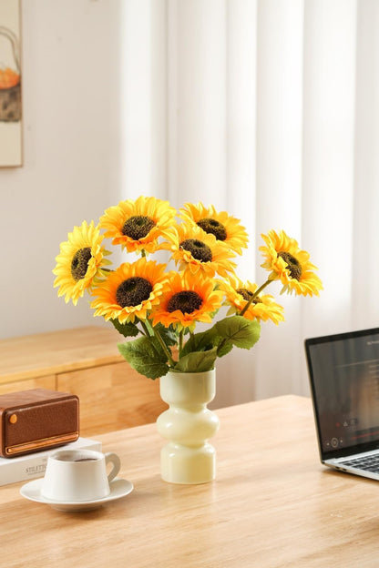 Artificial Sunflower Flowers Long Stem Silk Fake Large Sunflowers Decoration for Outdoor Home Wedding Baby Shower Birthday Party Single Bulk Yellow Fall Decor (Dark Center)