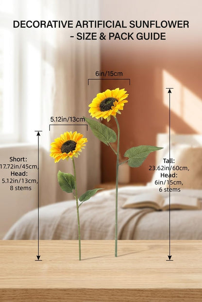 Artificial Sunflower Flowers Long Stem Silk Fake Large Sunflowers Decoration for Outdoor Home Wedding Baby Shower Birthday Party Single Bulk Yellow Fall Decor (Dark Center)