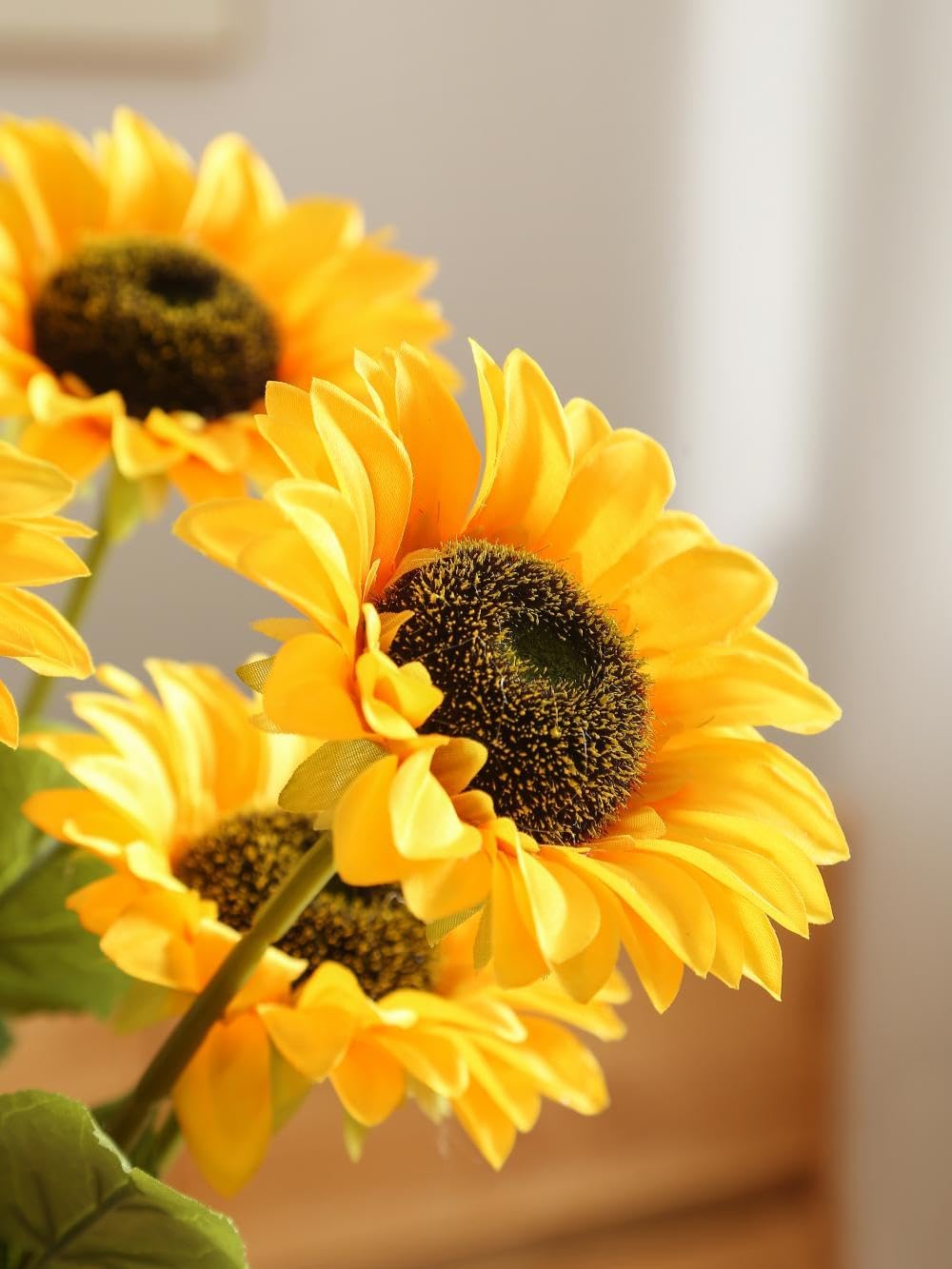 Artificial Sunflower Flowers Long Stem Silk Fake Large Sunflowers Decoration for Outdoor Home Wedding Baby Shower Birthday Party Single Bulk Yellow Fall Decor (Dark Center)