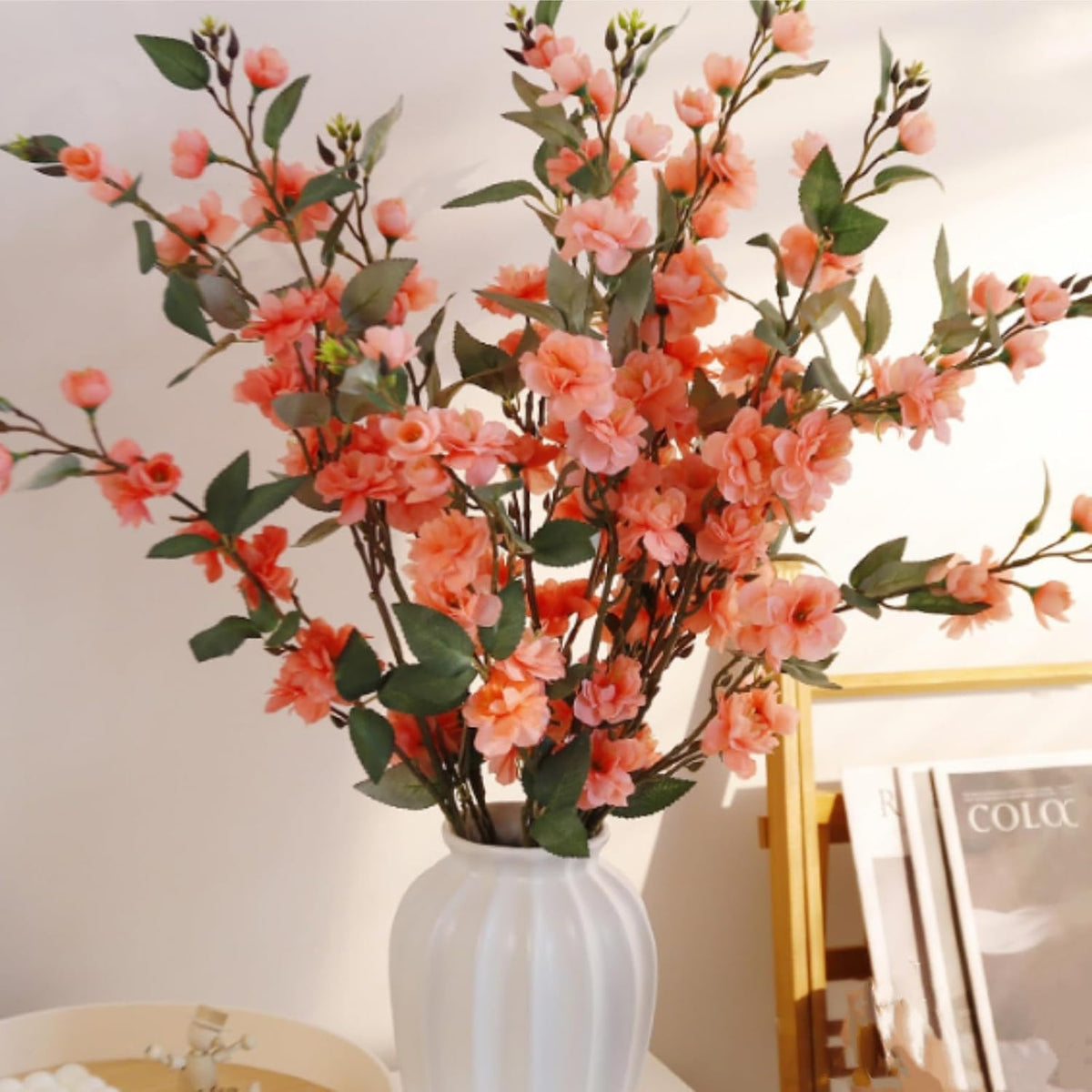34.6” /88cm Artificial Camellia Bouquet, 4Pcs Faux Flowers Silk Touch Realistic Camellia Flowers, for Table Decorations, Weddings, Home, Office Decor (Orange)