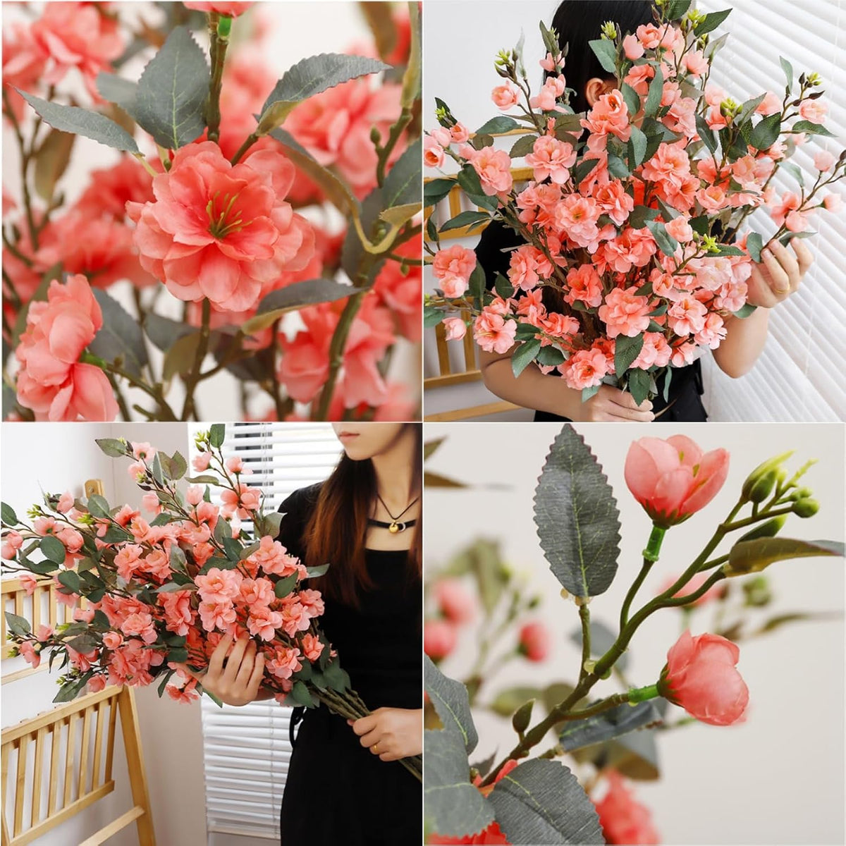 34.6” /88cm Artificial Camellia Bouquet, 4Pcs Faux Flowers Silk Touch Realistic Camellia Flowers, for Table Decorations, Weddings, Home, Office Decor (Orange)