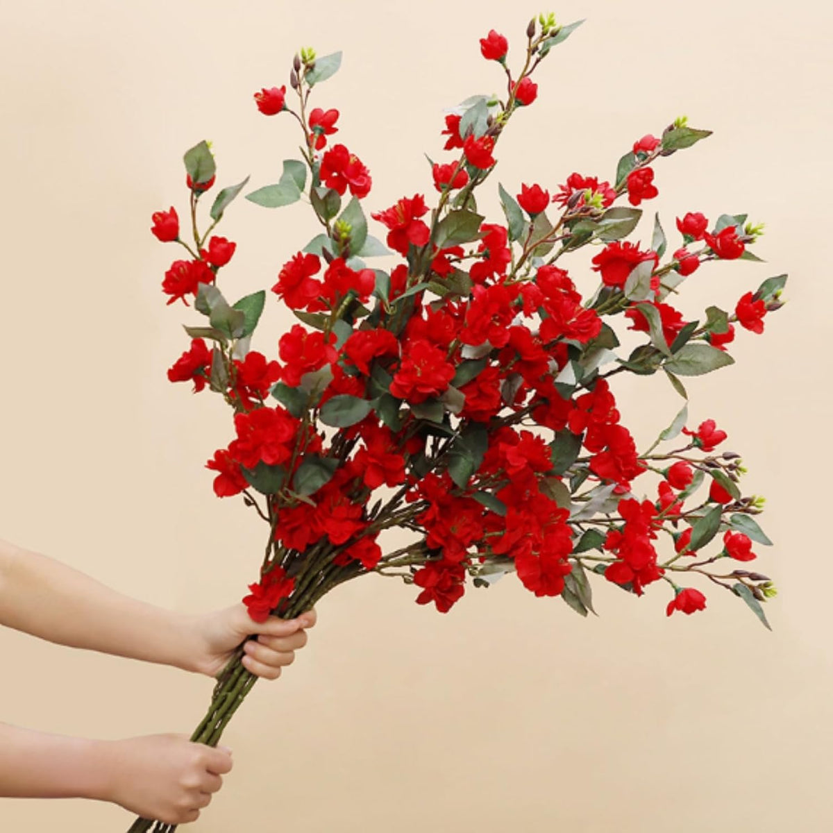 34.6” /88cm Artificial Camellia Bouquet, 4Pcs Faux Flowers Silk Touch Realistic Camellia Flowers, for Table Decorations, Weddings, Home, Office Decor (Orange)