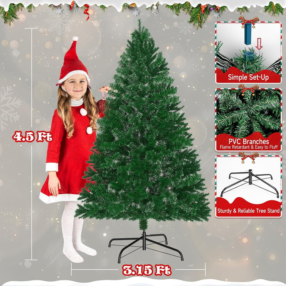 LEVELEVE Premium 6FT Pre-Lit Classic Artificial Holiday Christmas Tree w/1,000 Branch Tips,250 LED Lights for Home,Office,Party Decoration