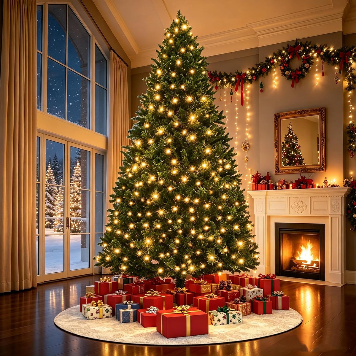 LEVELEVE Premium 6FT Pre-Lit Classic Artificial Holiday Christmas Tree w/1,000 Branch Tips,250 LED Lights for Home,Office,Party Decoration