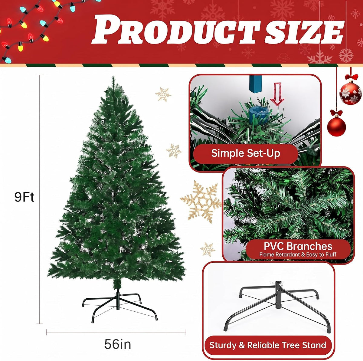 LEVELEVE Premium 6FT Pre-Lit Classic Artificial Holiday Christmas Tree w/1,000 Branch Tips,250 LED Lights for Home,Office,Party Decoration
