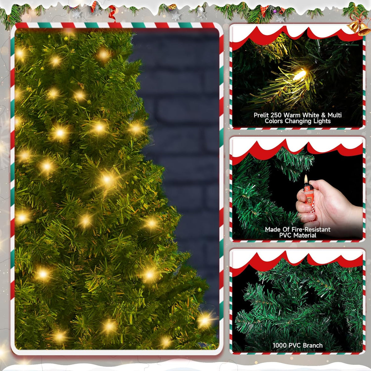 LEVELEVE Premium 6FT Pre-Lit Classic Artificial Holiday Christmas Tree w/1,000 Branch Tips,250 LED Lights for Home,Office,Party Decoration