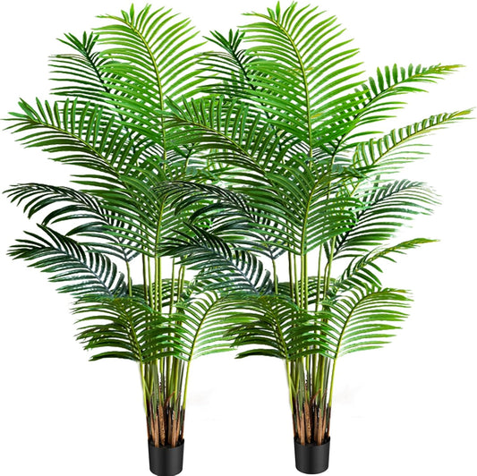 Garden 6ft Artificial Areca Palm Plant 2 Packs in Pot, Fake Cane Palm Silk Tree Indoor Outdoor, Dypsis Lutescens, 70in Lifelike Faux Silk Plant Home Decor
