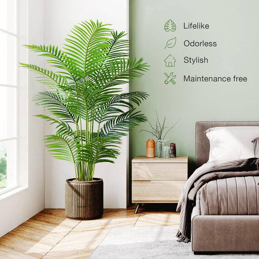 Garden 6ft Artificial Areca Palm Plant 2 Packs in Pot, Fake Cane Palm Silk Tree Indoor Outdoor, Dypsis Lutescens, 70in Lifelike Faux Silk Plant Home Decor