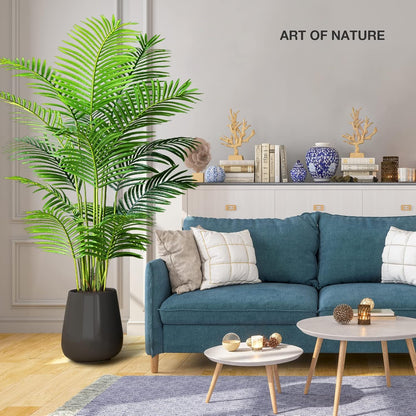 Garden 6ft Artificial Areca Palm Plant 2 Packs in Pot, Fake Cane Palm Silk Tree Indoor Outdoor, Dypsis Lutescens, 70in Lifelike Faux Silk Plant Home Decor