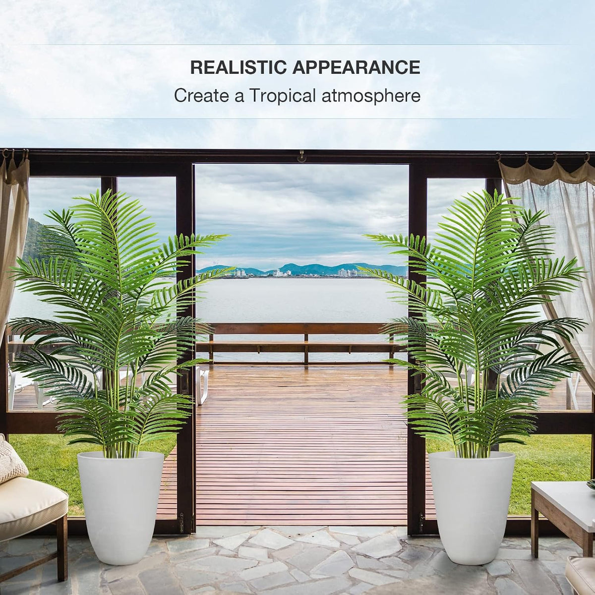 Garden 6ft Artificial Areca Palm Plant 2 Packs in Pot, Fake Cane Palm Silk Tree Indoor Outdoor, Dypsis Lutescens, 70in Lifelike Faux Silk Plant Home Decor