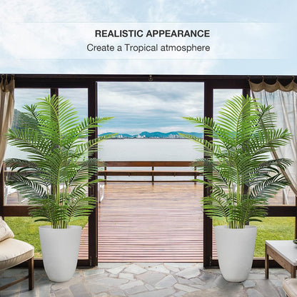 Garden 6ft Artificial Areca Palm Plant 2 Packs in Pot, Fake Cane Palm Silk Tree Indoor Outdoor, Dypsis Lutescens, 70in Lifelike Faux Silk Plant Home Decor