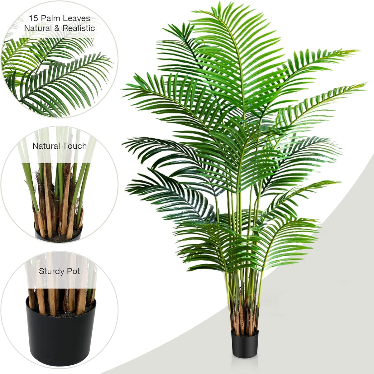 Garden 6ft Artificial Areca Palm Plant 2 Packs in Pot, Fake Cane Palm Silk Tree Indoor Outdoor, Dypsis Lutescens, 70in Lifelike Faux Silk Plant Home Decor