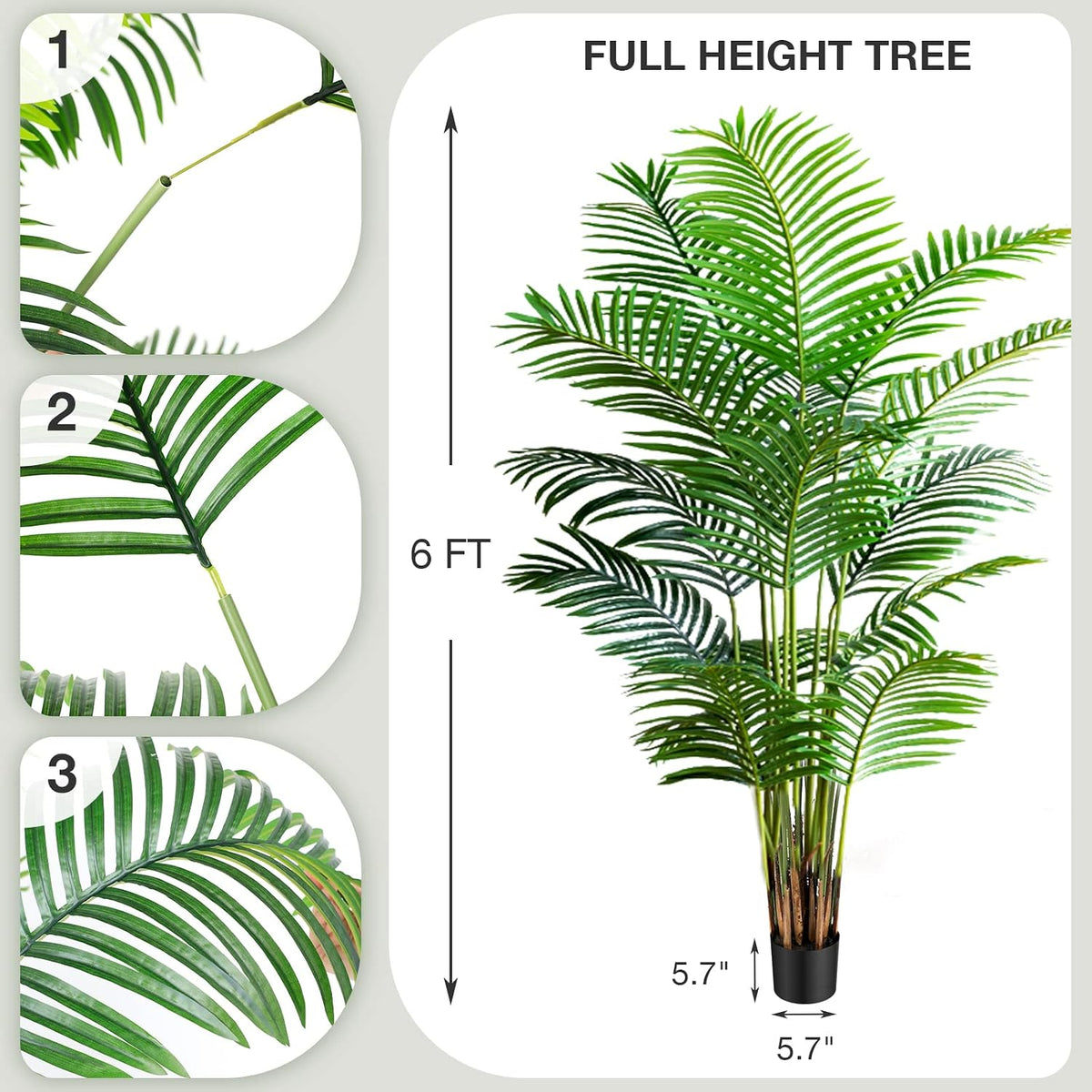 Garden 6ft Artificial Areca Palm Plant 2 Packs in Pot, Fake Cane Palm Silk Tree Indoor Outdoor, Dypsis Lutescens, 70in Lifelike Faux Silk Plant Home Decor